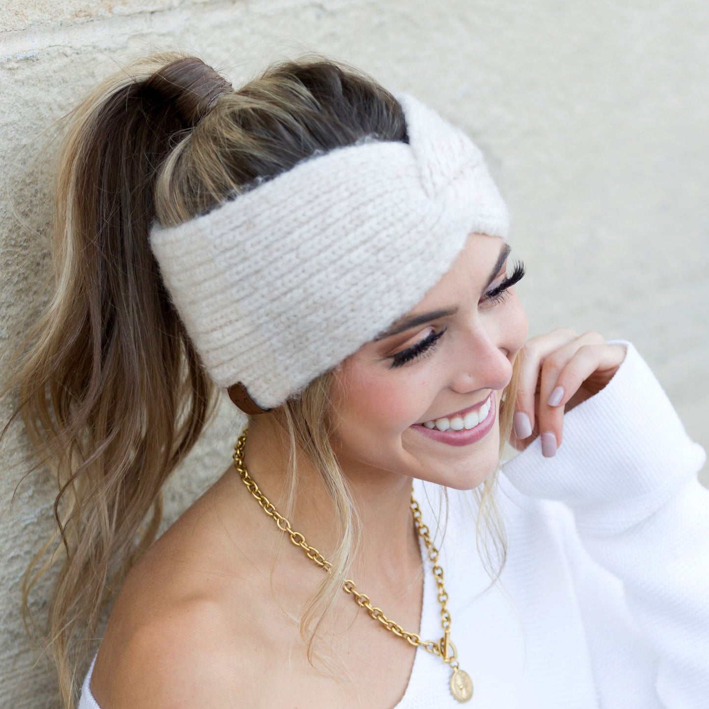 C.C® Acrylic Nylon Cozy Marled Twist Front Headwrap | One Size