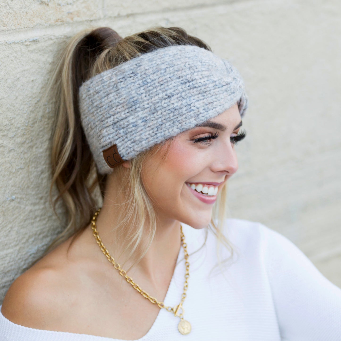 C.C® Acrylic Nylon Cozy Marled Twist Front Headwrap | One Size