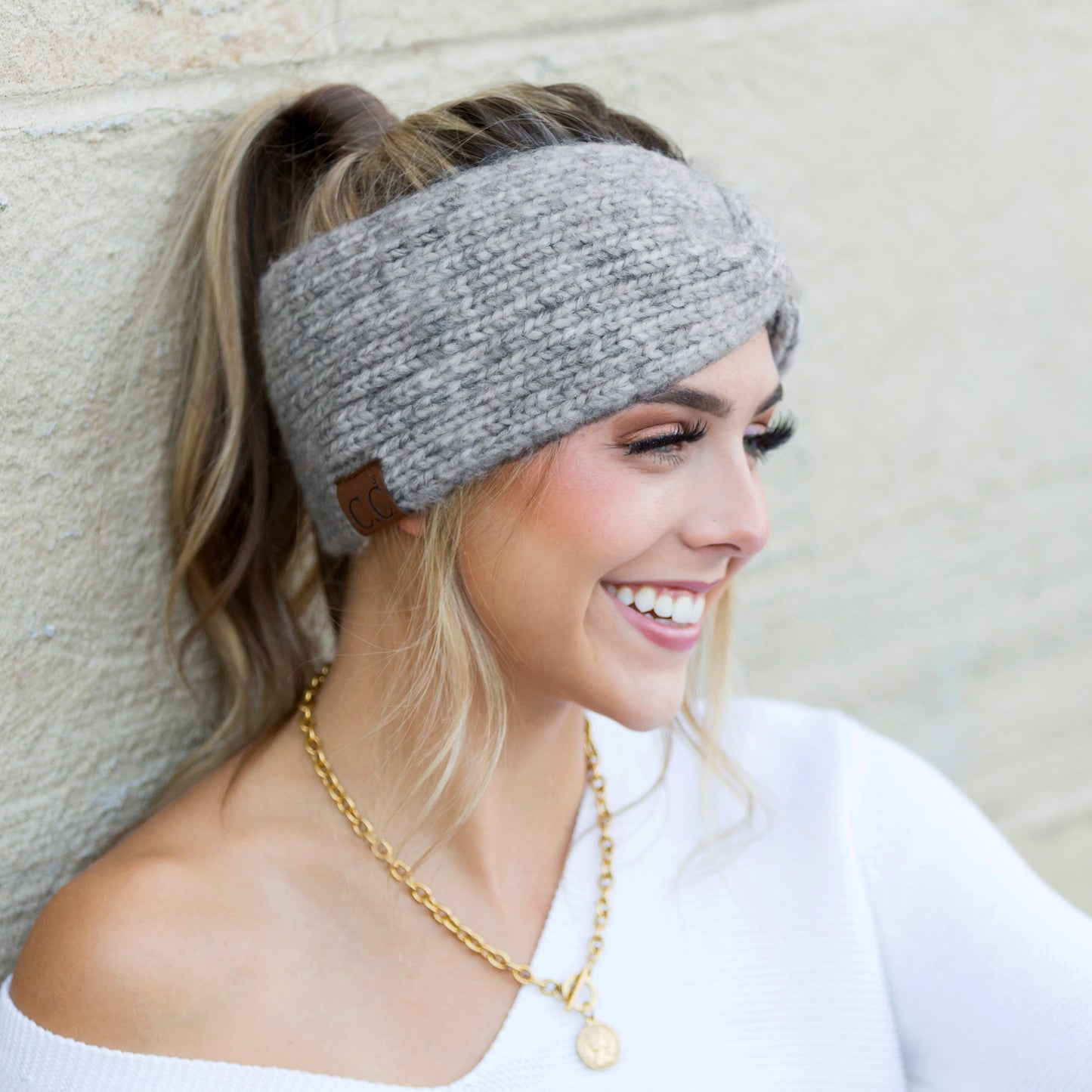C.C® Acrylic Nylon Cozy Marled Twist Front Headwrap | One Size