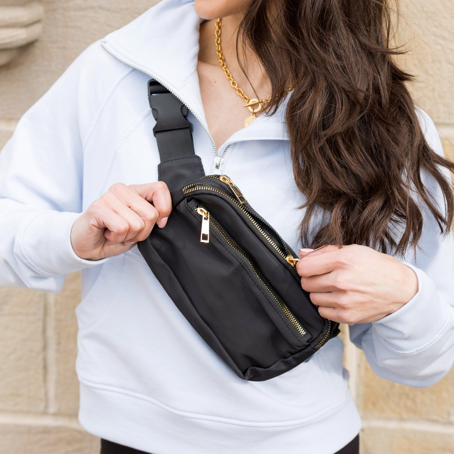 Everyday Nylon Gold Zipper Sling Crossbody Belt Bag