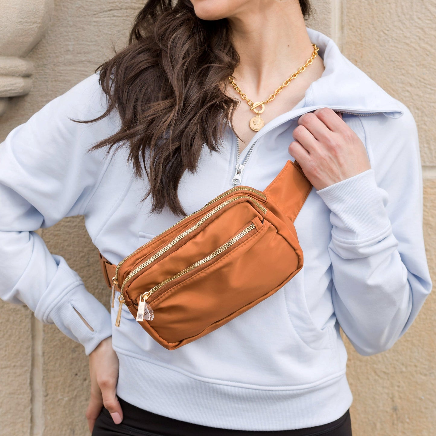 Everyday Nylon Gold Zipper Sling Crossbody Belt Bag