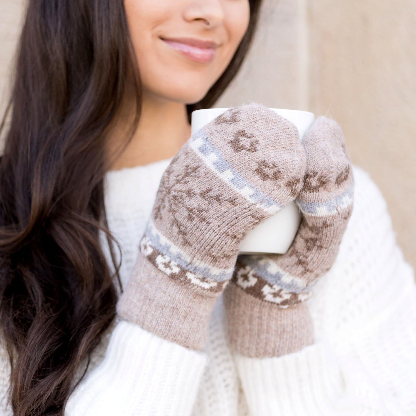 100% Soft Polyester Nordic Snowflake Mittens with Fuzzy Lining | One Size