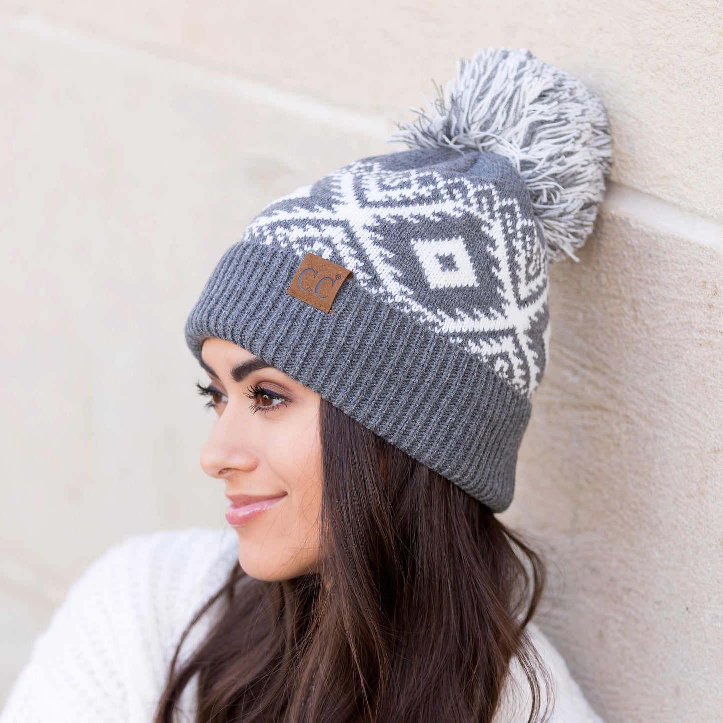 C.C® Aztec Print Knit Pom Beanie Hat | One Size