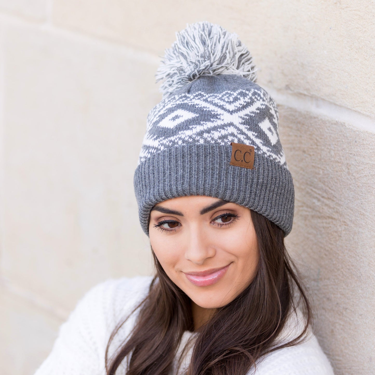 C.C® Aztec Print Knit Pom Beanie Hat | One Size