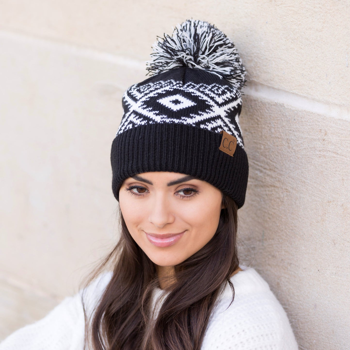 C.C® Aztec Print Knit Pom Beanie Hat | One Size