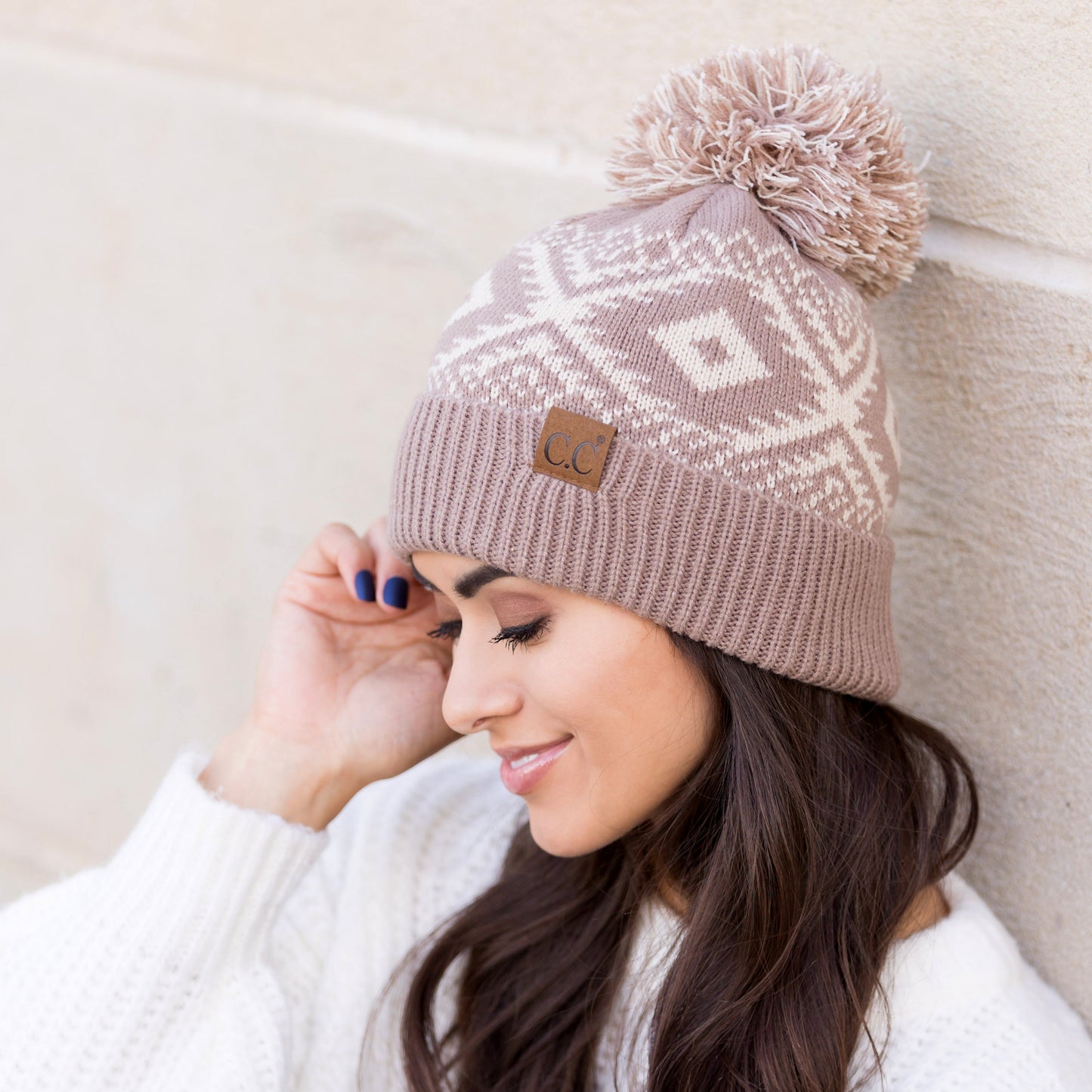 C.C® Aztec Print Knit Pom Beanie Hat | One Size