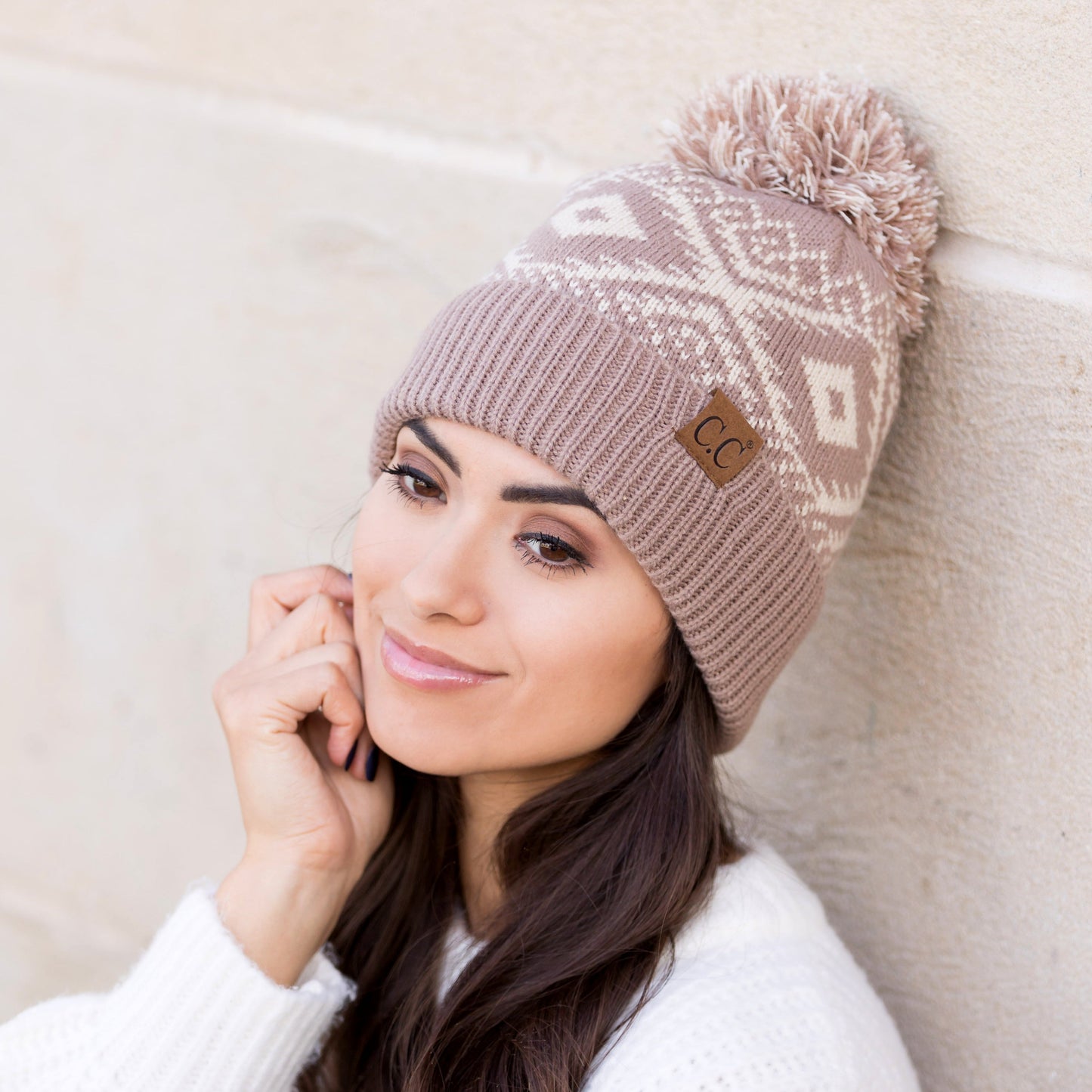 C.C® Aztec Print Knit Pom Beanie Hat | One Size
