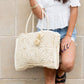 100% Straw Cotton Poly Lined Zip Top Traveler Tote Bag