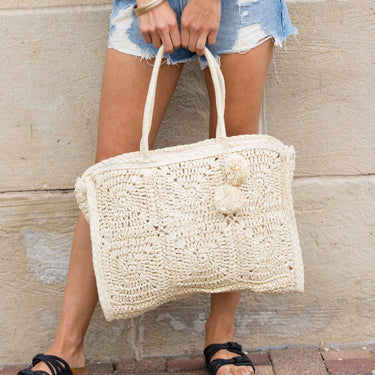 100% Straw Cotton Poly Lined Zip Top Traveler Tote Bag