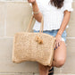 100% Straw Cotton Poly Lined Zip Top Traveler Tote Bag