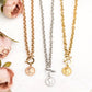 100% Stainless Steel Tarnish Free Coin Accent Chain Link Toggle Closure Necklace | 17.75"