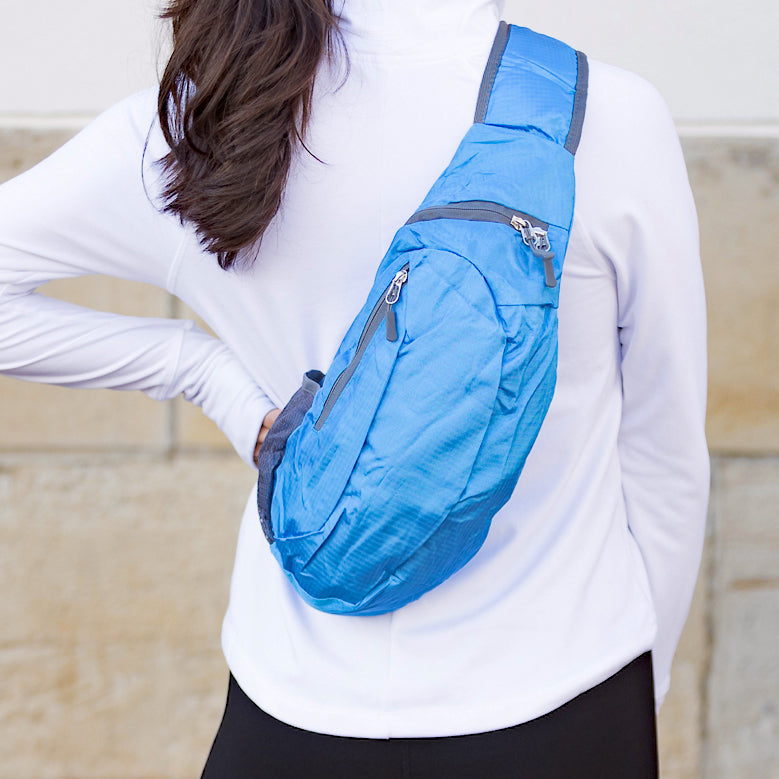 100% Polyester Nylon Packable Padded Strap Sling Bag with Storage Pouch | 8.5" x 3" x 17"