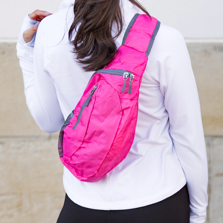 100% Polyester Nylon Packable Padded Strap Sling Bag with Storage Pouch | 8.5" x 3" x 17"
