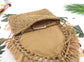 Sofia Woven Straw Foldover Flap Crossbody Bag with Hand-Tied Rattan Edge Detail | Khaki, Straw