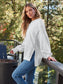 Blueberi B Women's  Slit Round Neck Long Sleeve Sweatshirt Rayon Polyester Size S-2XL