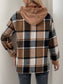 Blueberi B Women’s Perfee Drawstring Slit Plaid Long Sleeve Hoodie Polyester Elastane Size S-XL