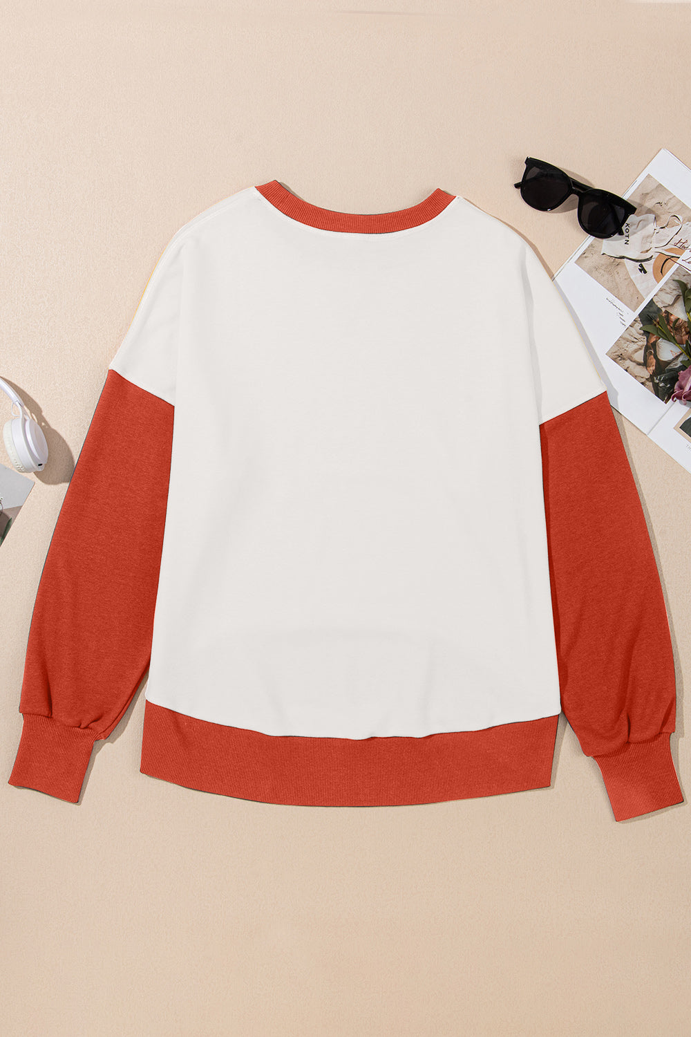 Blueberi B Women's Contrast Round Neck Long Sleeve Sweatshirt Polyester Cotton Size S-2XL