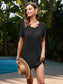 Blueberi B Women’s Openwork Round Neck Short Sleeve Cover-UP Viscose Size S-XL