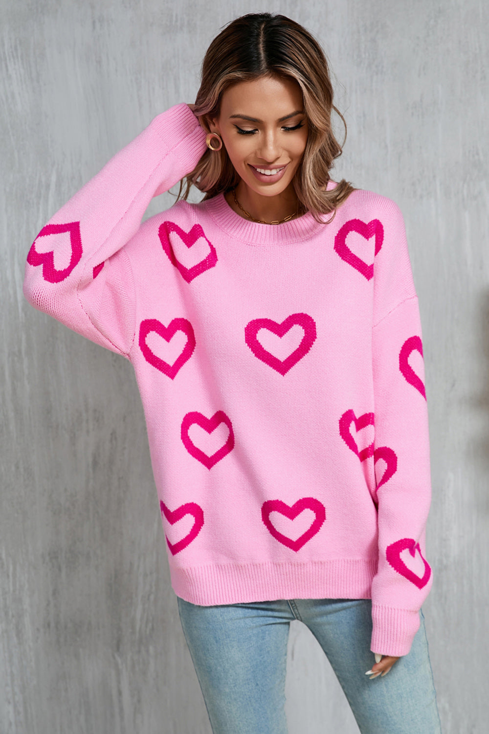 Blueberi B Women’s Angel Wings Heart Round Neck Dropped Shoulder Long Sleeve Sweater Acrylic Polyester Size S-XL