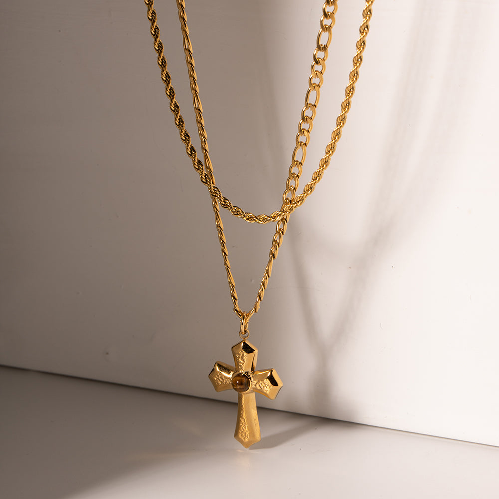 Women’s 18K Gold-Plated Double Layered Cross Necklace