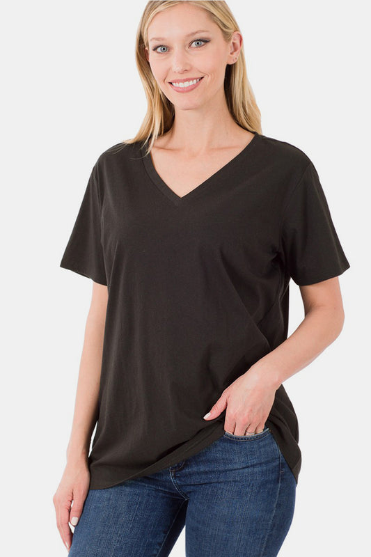 Zenana Women’s Full Size V-Neck Short Sleeve T-Shirt Cotton S-3XL