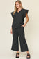 Double Take Women’s Texture Ruffle Short Sleeve Top and Drawstring Wide Leg Pants Set Polyester Spandex Size S-3XL