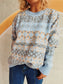 Blueberi B Women’s Geometric Round Neck Dropped Shoulder Sweater Polyester Acrylic One Size