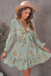 Blueberi B Women’s Floral Deep V Long Flounce Sleeve Mini Dress Polyester Spandex Size S-XL