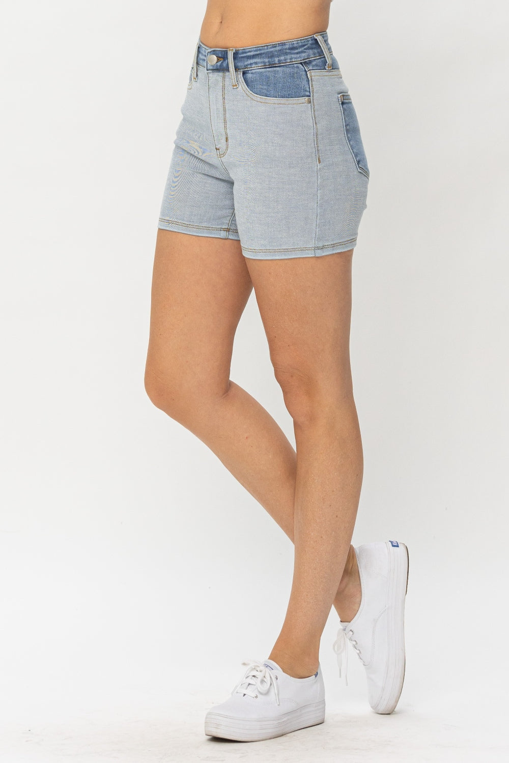 Judy Blue Women’s Full Size Color Block Denim Shorts Cotton Polyester Spandex S-3XL