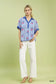 Blueberi Boutique's Umgee blue-white striped embroidered button-front boho blouse