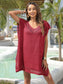 Blueberi B Women's Slit Openwork V-Neck Cover-Up Polyester One Size