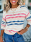 Blueberi B Women's Long Sleeve Stripe Eyelet Patterned Drop Shoulder Sweater Cotton Acrylic Sizes S-XL