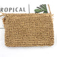Sofia Woven Straw Foldover Flap Crossbody Bag with Hand-Tied Rattan Edge Detail | Khaki, Straw
