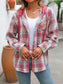 Blueberi B Women's Plaid Long Sleeve Hooded Jacket Cotton Polyester Size S-2XL