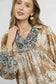 Umgee women's floral long sleeve boho blouse with colorful patterns and V-neck