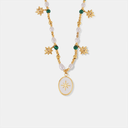 Women's Titanium Steel Freshwater Pearl Oval Pendant Necklace