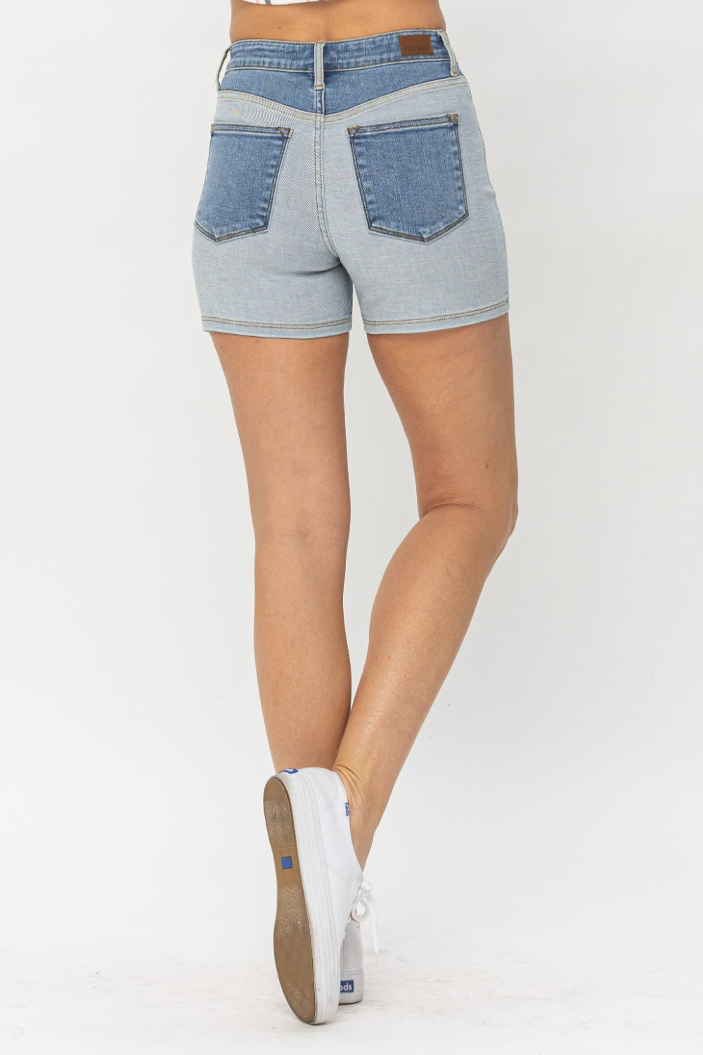 Judy Blue Women’s Full Size Color Block Denim Shorts Cotton Polyester Spandex S-3XL