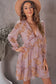 Blueberi B Women’s Floral Deep V Long Flounce Sleeve Mini Dress Polyester Spandex Size S-XL
