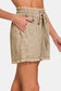 Zenana Women’s Washed Linen Frayed Hem Drawstring Shorts Linen Rayon S-XL