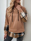 Blueberi B Women’s Perfee Drawstring Slit Plaid Long Sleeve Hoodie Polyester Elastane Size S-XL
