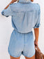 Blueberi B Women's Drawstring Half Button Half Sleeve Denim Romper Rayon Polyester Size S-XL