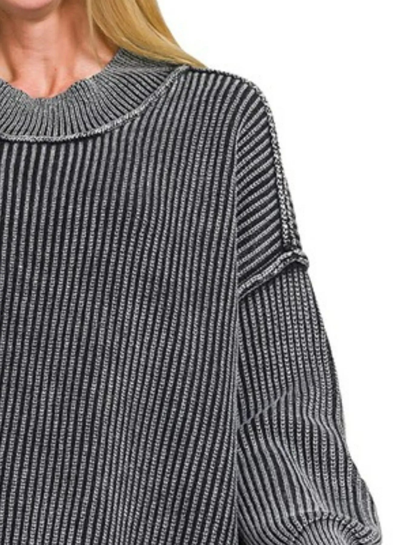 Zenana Women's Washed Side Slit Oversized Long Sleeve