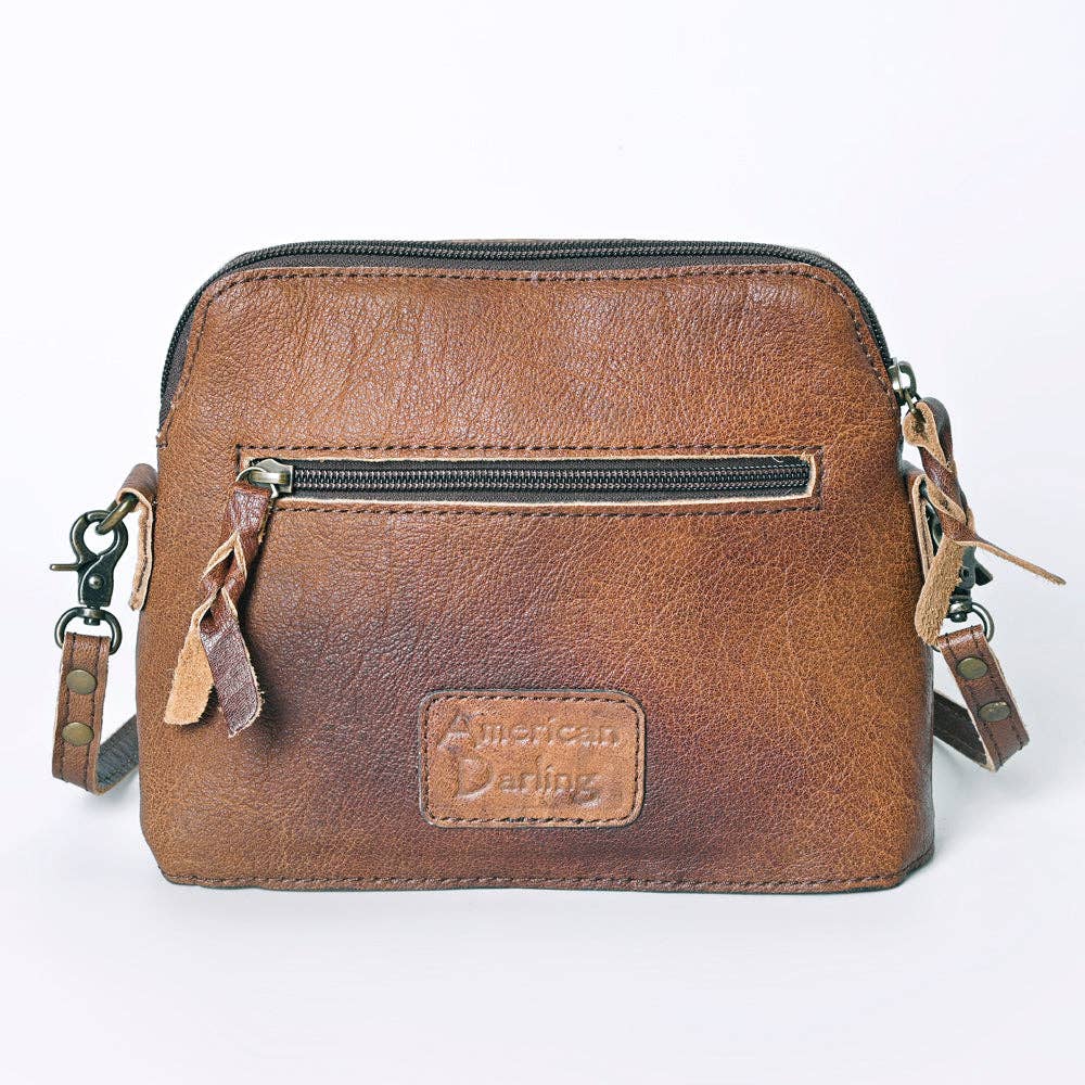 American Darling ADBG596 Speckled Cowhide & Hand-Tooled Leather Western Crossbody Bag | 7" x 9" x 3"