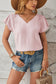 Blueberi B Women's Ruched V-Neck Flounce Sleeve Blouse Polyester Size S-2XL