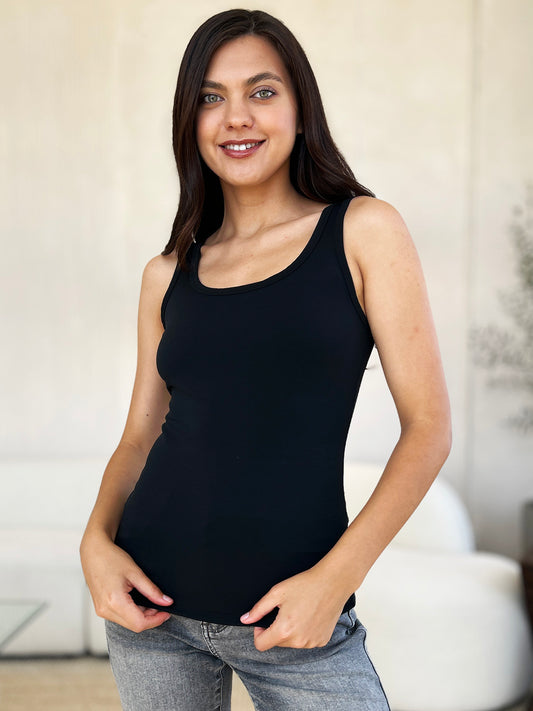 Basic Bae Women’s Full Size Square Neck Wide Strap Tank Nylon Spandex Size S-3XL