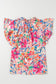 Blueberi B Women's Ruffled Printed Tie Neck Cap Sleeve Blouse Polyester S-XL