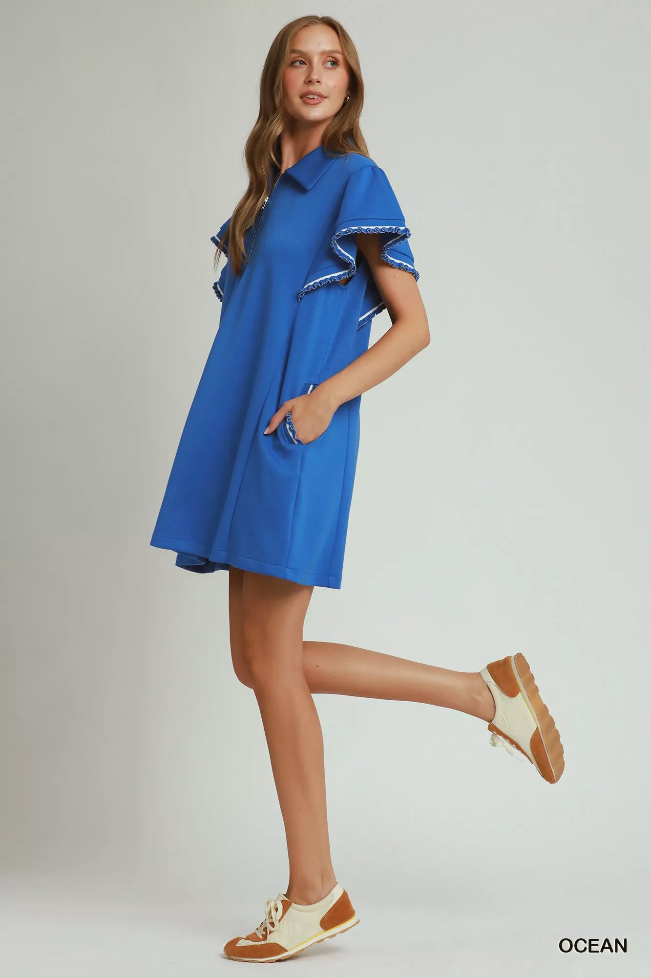 butterfly sleeve mini dress Blue Ditsy Printed Butterfly Sleeve Mini Dress AX Paris