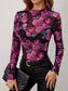 Blueberi B Women’s Floral Mock Neck Long Sleeve Top Polyester S-2XL