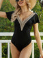 Blueberi B Women's Ruffled V-Neck Cap Sleeve One-Piece Swimwear Polyester Size S-2XL