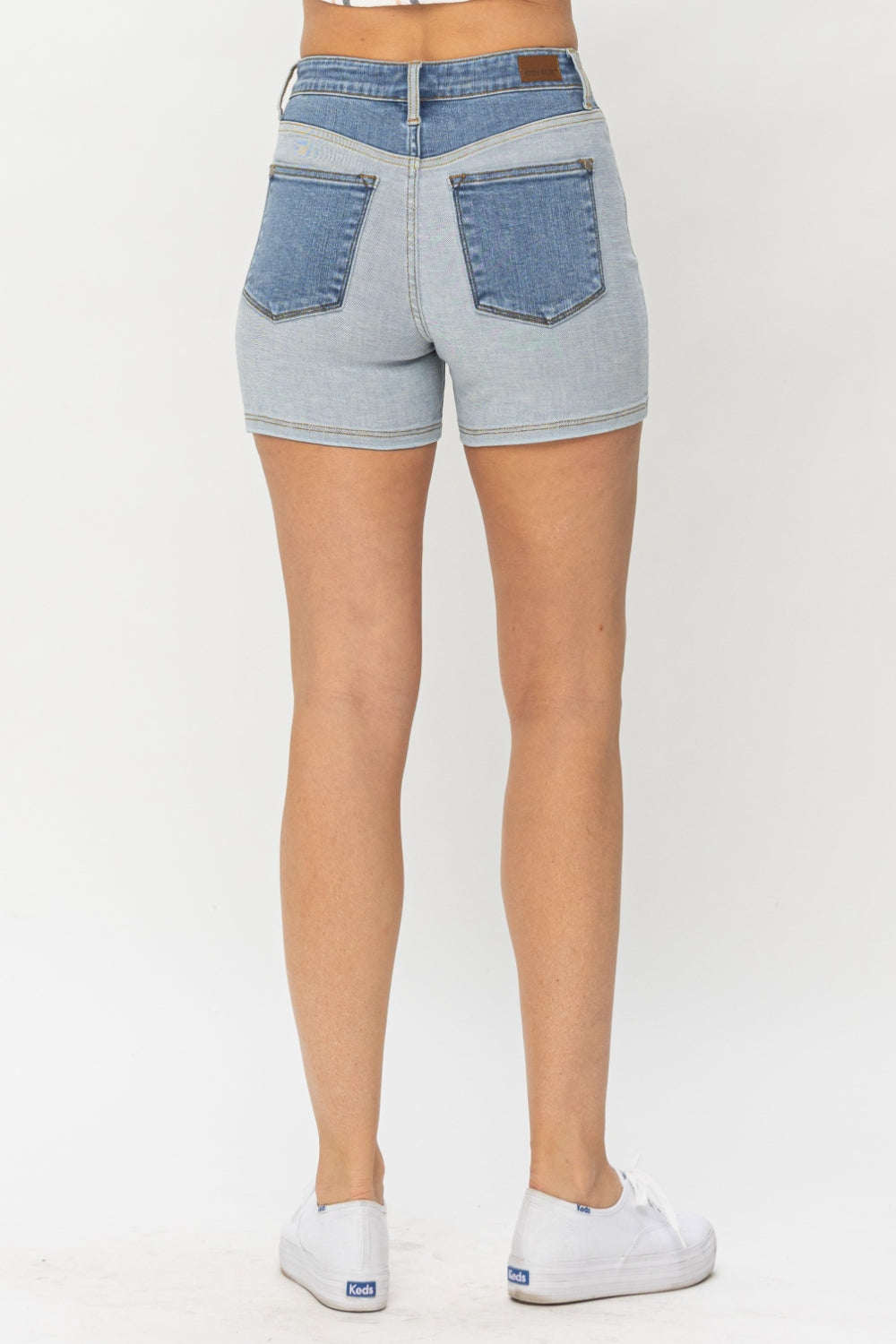 Judy Blue Women’s Full Size Color Block Denim Shorts Cotton Polyester Spandex S-3XL